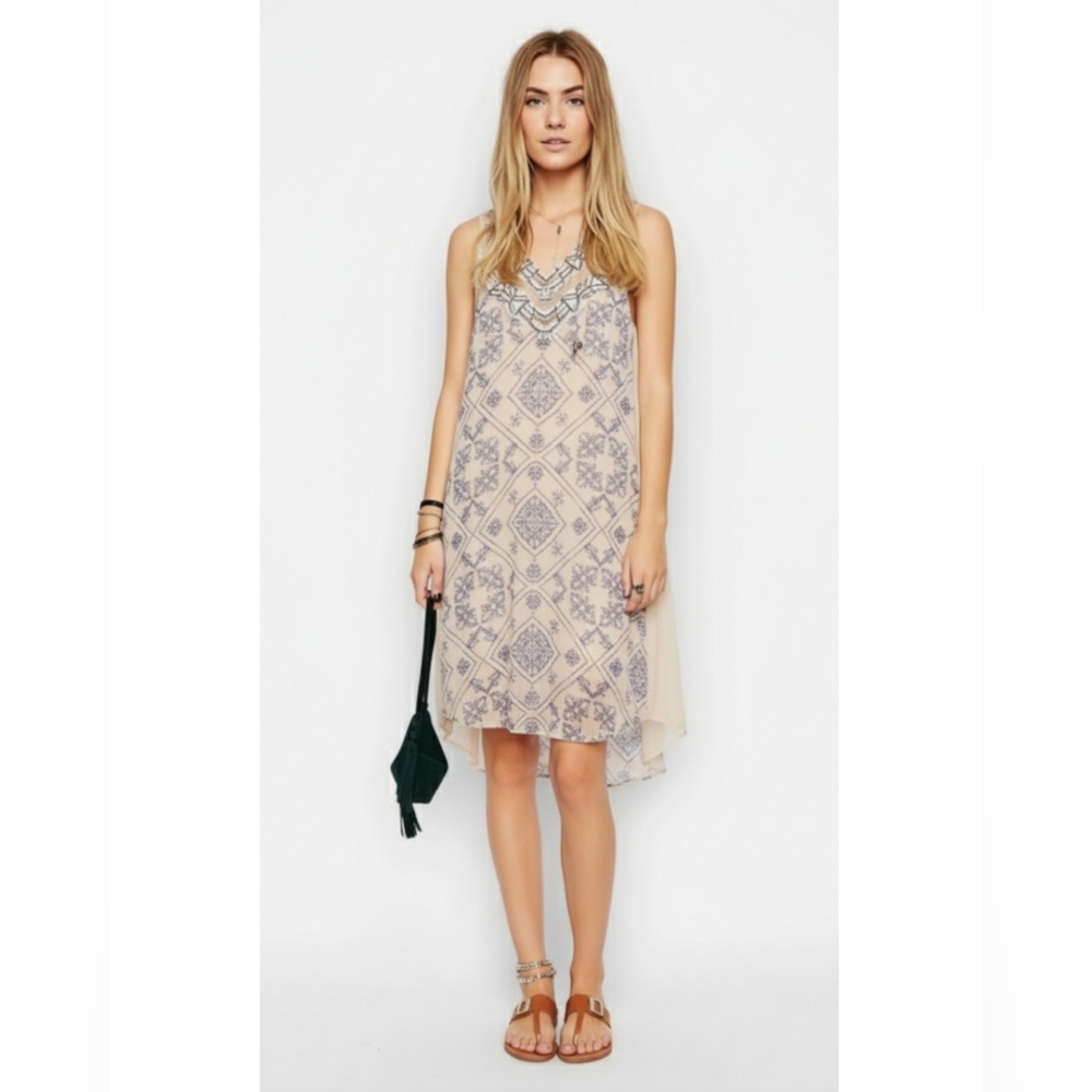 Free People Cream and Blue Mini Dress